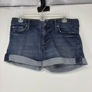 7 For All Mankind Shorts Women 30 Blue Denim Cuffed Button Tab